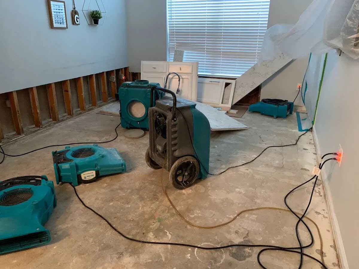 Dehumidifier in flood-cut room for Water Damage Restoration in Marana